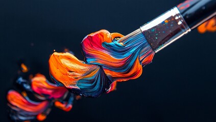 Colorful paintbrush with swirl, and art.