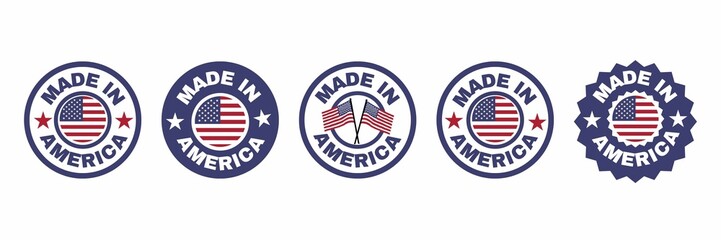 Set of Stamps made in the America, label set of made in USA, logo set made in the America, America flag, usa flag , tag, seal, icon, stamp, label, logo for American products, for packaging, advertise