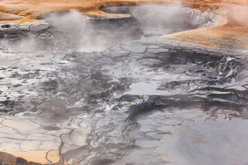 Active volcanic zone. Geothermical vents sulfur waters. Krafla. Iceland