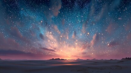 Fototapeta premium Starry Night Desert Serenity Vast Galaxy Over Empty Terrain at Twilight, Wonder and Awe