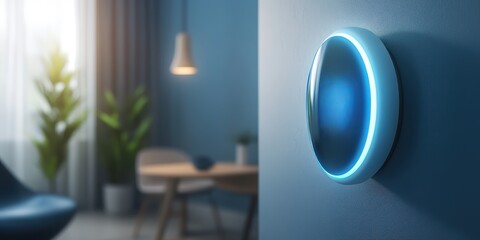 Modern Smart Home Technology Blue Light Control Panel Futuristic Interior Design Wall Room Clean