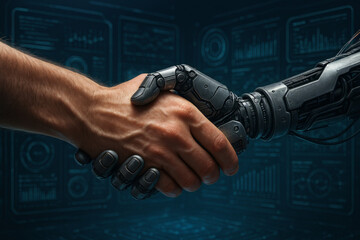Close-Up of Human and Robot Handshake Symbolizing AI Collaboration