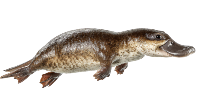 A unique platypus swimming gracefully. isolated on white background