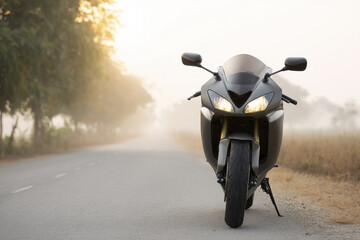 minimal motorcycle on quiet road focused and clear atmosphere