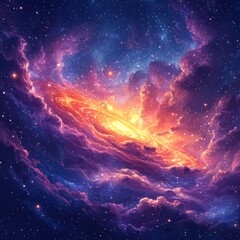 Cosmic Nebula Galactic swirl, vibrant colors, starry background, space art