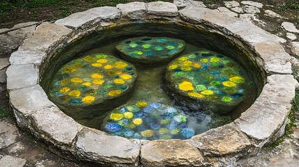 Colorful stones in round pool.