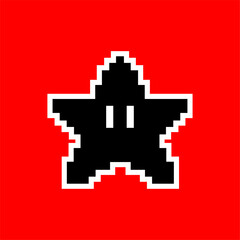 Pixel Star Icon Illustration on Red Background
