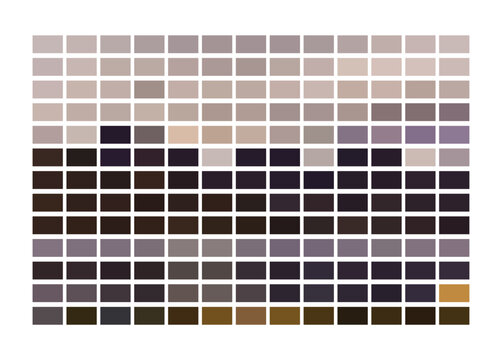 Large swatch grid showcasing muted mauves, taupes, browns, and ochres in a tonal gradient, ideal for designers and color reference in print or digital media.