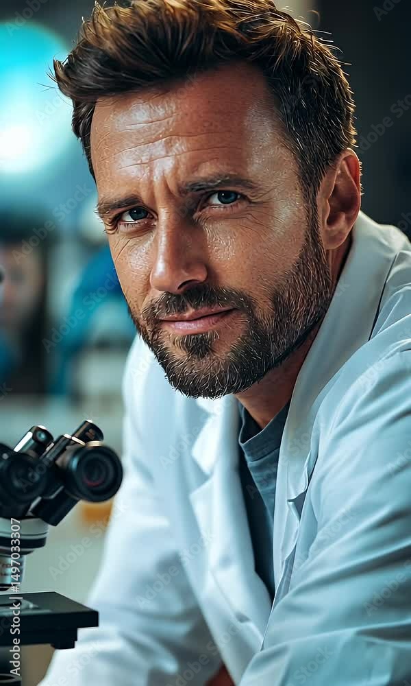 Poster focused scientist in lab