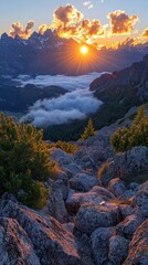 Majestic Sunset over the Dolomites: A Breathtaking View from the Mountaintop