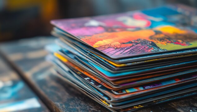 Colorful Stack of Magazines with Closeup.