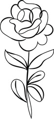Obraz premium Simple Line Drawing of a Rose Flower with Leaves