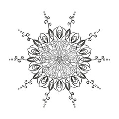 Black and white mandala drawing. For meditative coloring, print, design element, decor.
