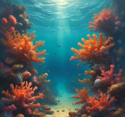 Fototapeta premium Illustration of underwater coral environment.