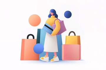 Shopping Illustration Featuring a Stylish Character With Bags