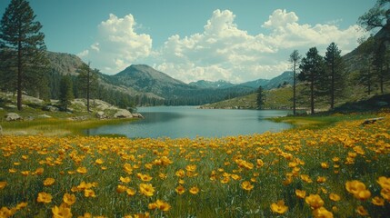 Serene Mountain Lake with Wildflowers