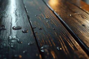 Close-up of wet dark wood planks