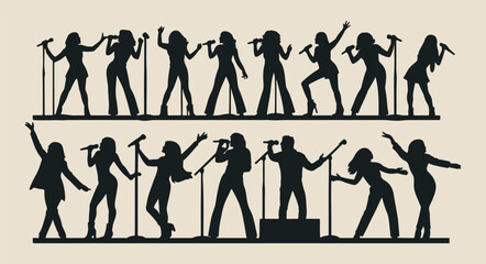 singer silhouette set vector illustration
