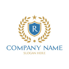 Elegant Letter R Royal Logo Design Concept With Laurel Wreath and Shield