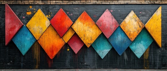 Vibrant Diamond Mural on Brick Wall: A Symphony of Colors and Textures