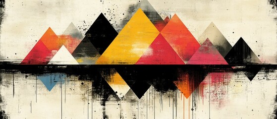 Abstract Mountain Reflection: A Grunge Geometric Landscape