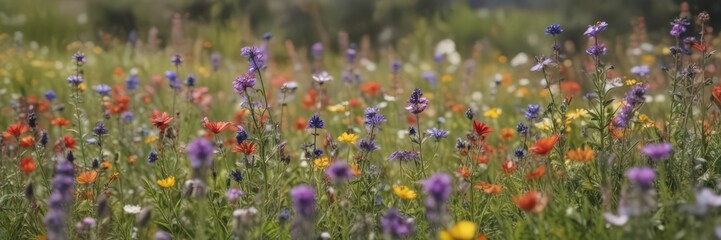 Close-up of wildflowers, diverse colors, blurred background, image, spring