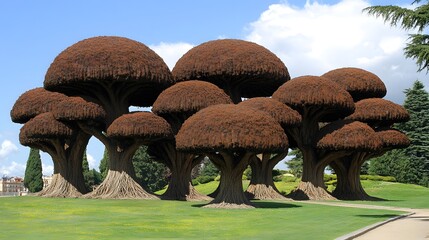 Unique Brown Mushroom Shaped Trees in a Park