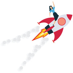 Businesswoman Launching with a Rocket Booster