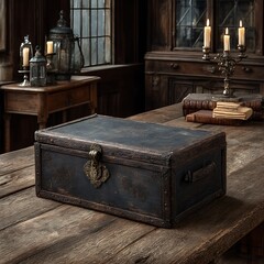 Classic village coal storage box on table high resolution picture