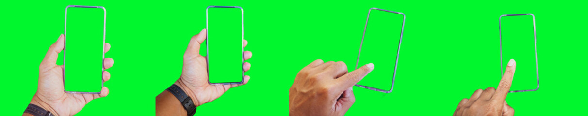 Green Screen Phone Interface: A set of hands interact with smartphones against a vivid green backdrop, perfect for showcasing mobile app designs or tech concepts.