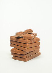 Vertical stack of chocolate bars isolated on white background.For graphic design,3D rendering and...