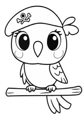 Funny Parrot with Hat – Cartoon Coloring Page for Kids
