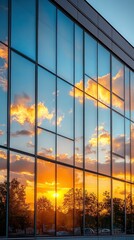 Sunset Reflection on Modern Glass Building Facade