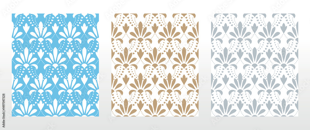 Poster collection of flower geometric patterns. seamless vector backgrounds. colored ornaments. ornament fo