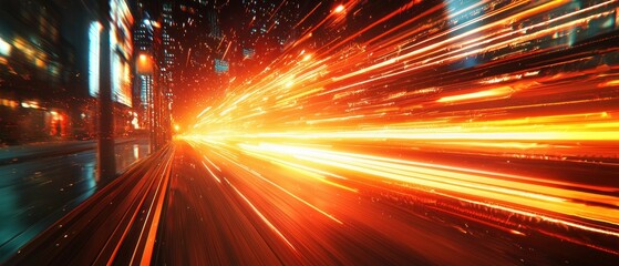 Futuristic Cityscape: Night Drive at Warp Speed