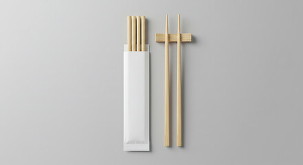 Disposable Wooden Chopsticks in Paper Wrapper Mockup