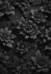 Deep black floral wallpaper  Luxurious charcoal botanicals in an intricate design , botanical, charcoal wallpaper