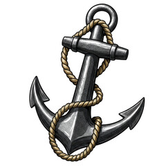 Metal anchor with rope isolated on transparent background