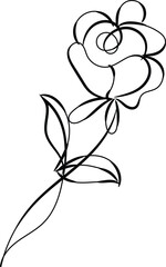 Elegant Single Line Drawing of a Rose Flower with Leaves