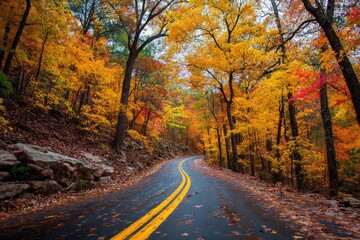 Obraz premium Autumn Road Beckons Through Vibrant Forest Colors