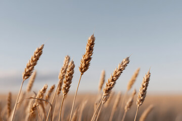 Fototapeta premium serene wheat field under stunning sunset sky with golden stalks swaying gently in breeze