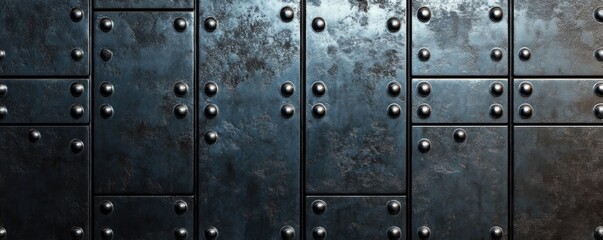 Fototapeta premium Metallic wall with rivets and a rugged texture