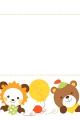 Cute lion and bear birthday card template.
