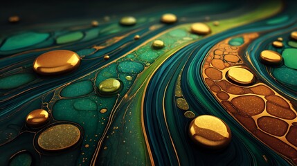 Abstract Gold Teal Fluid Art Texture Background.