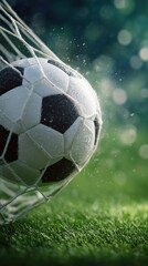 Dynamic soccer goal impact with flying grass particles
