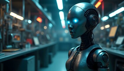 3D voxel art robots with glowing eyes and metallic textures .