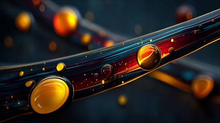 Abstract Liquid Art with Glowing Bubbles, and Dark Background.