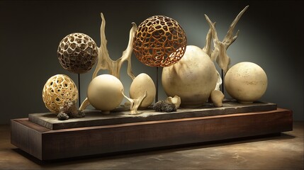 Abstract Nature Sculpture with Wooden Art, and Studio Shot.