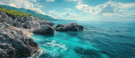 Mediterranean Coastline: Turquoise Waters and Rugged Cliffs
