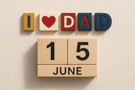 Father's Day Wooden Blocks Spelling I Heart Dad and Date June 15 on White